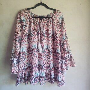 New Directions Long Bell Sleeve With Tassels Polyester Top-Size: Large